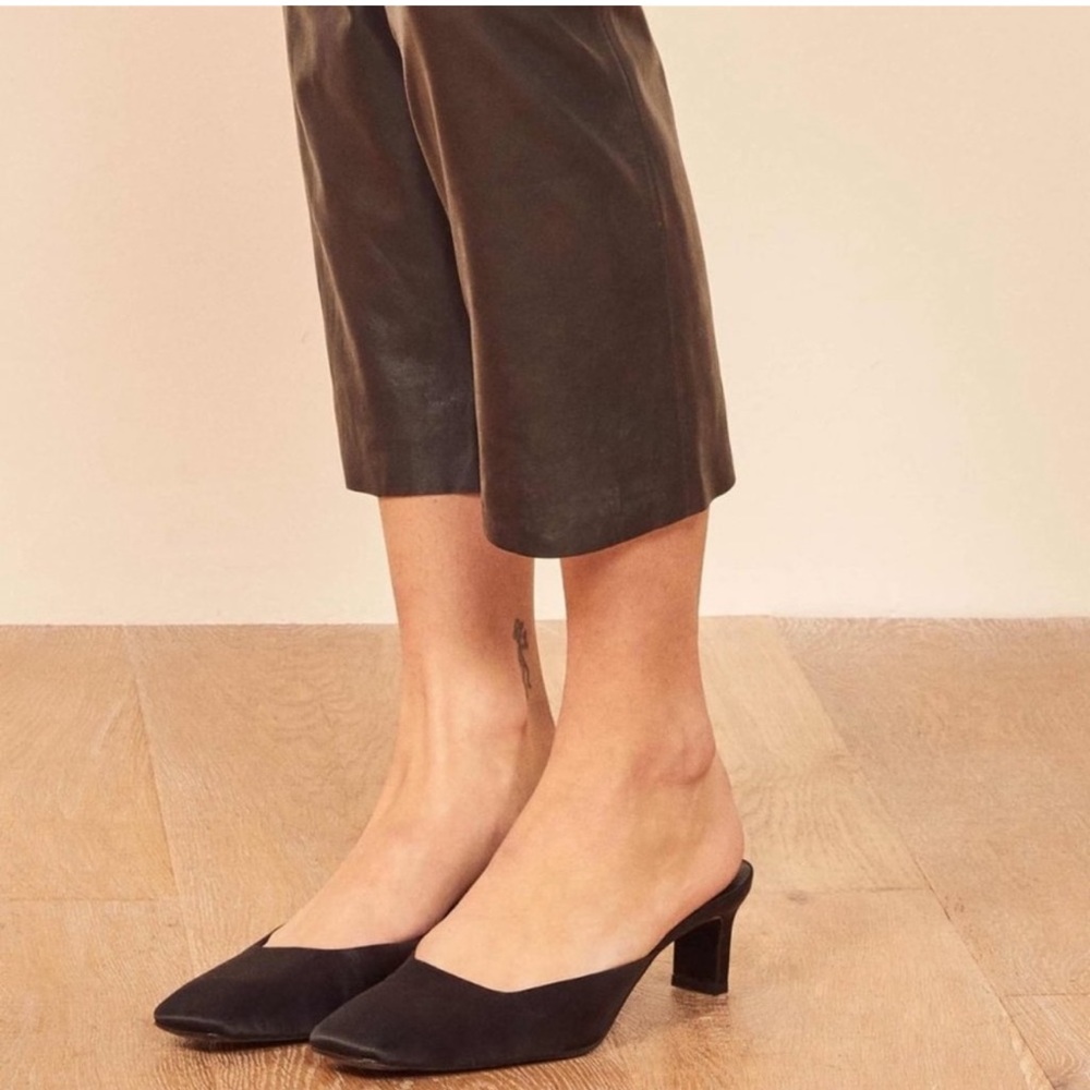Reformation Monica Black Satin Mules